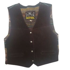 Vintage Satrel Men's Vest Size M Suede Leather Southwestern Print Back
